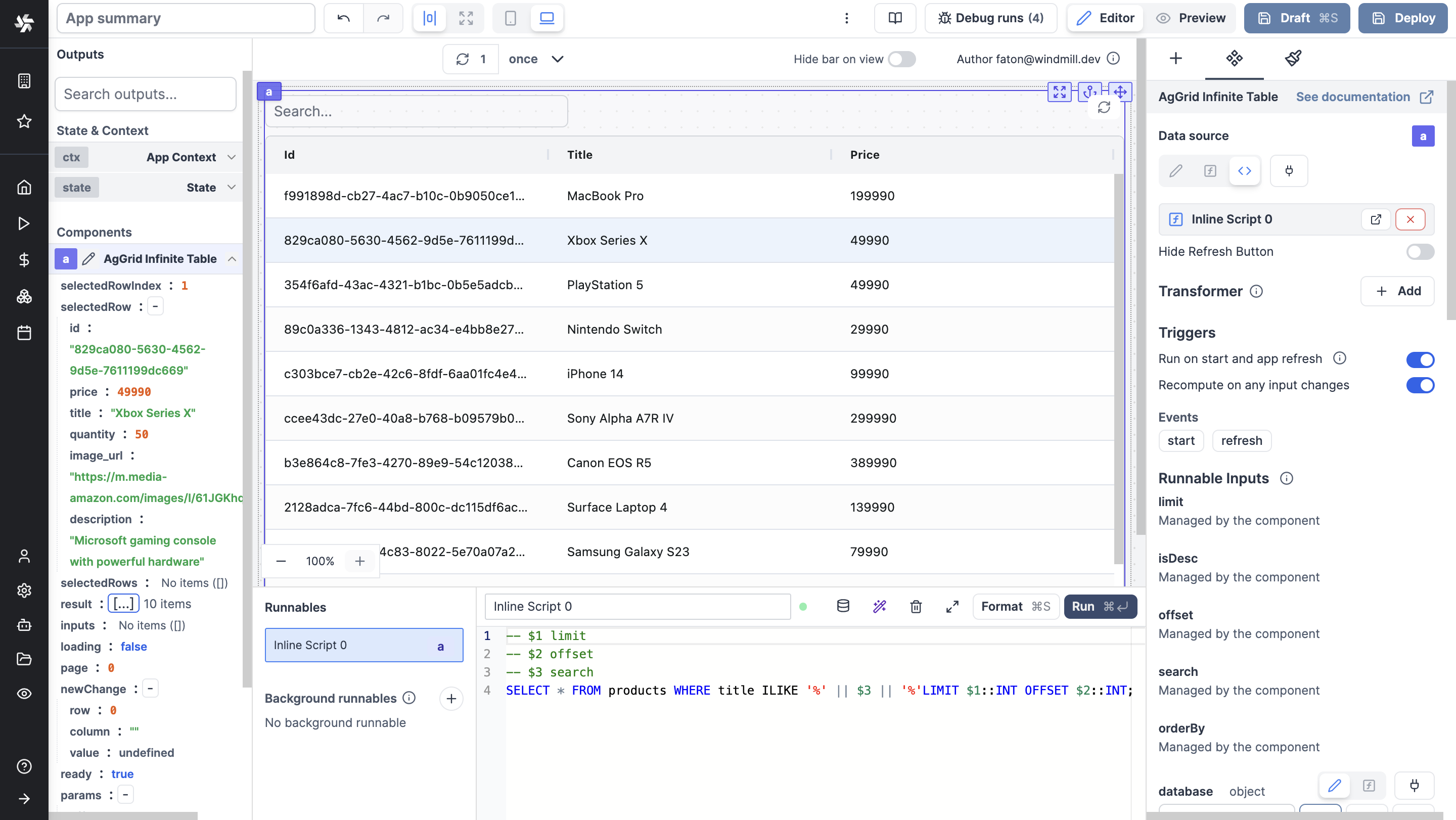 AgGrid infinite table